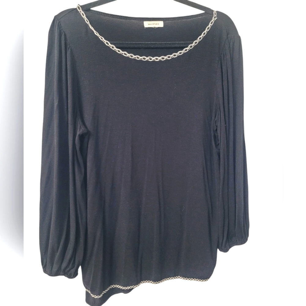 MAX studio Black 3/4 Sleeve Relaxed Blouse Size Large